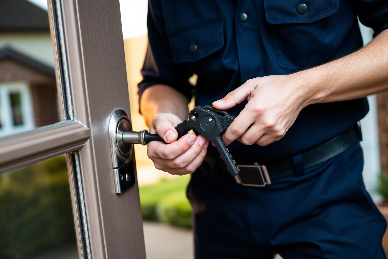 Certified locksmith in Durban fitting a new high-security door lock